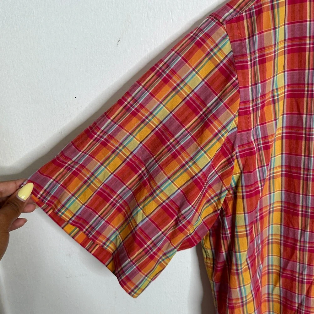 Polo Ralph Lauren Mens Large Pink Orange Plaid Short‎ Sleeve Cotton Button Shirt